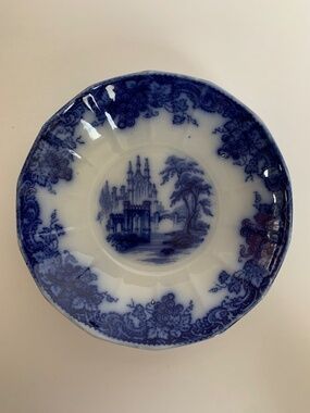 Antique Staffordshire Gothic Blue Transferware Saucer JF & Co Ironstone 1800s